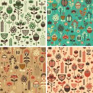 Set of seamless patterns with colorful flowers and foliage