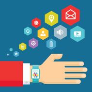 Smart watch with icons - vector illustration in flat style
