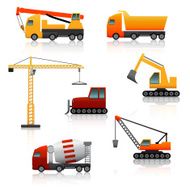 icon construction equipment crane scoop mixer with reflection