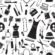Seamless pattern with scratched beauty and fashion symbols