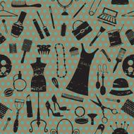 Seamless pattern with beauty and fashion symbols on dotted background
