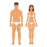 healthy body type of man and woman in retro colors N2