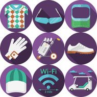 Circle flat vector icons for golf