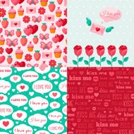 Seamless patterns of Valentine symbols and label I Love You