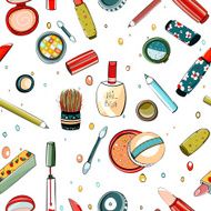 Colorful Makeup Seamless Pattern on White