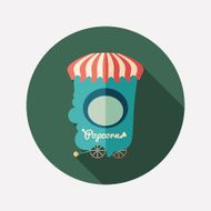 Retro popcorn shop flat round icon with long shadows