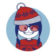 Christmas character Santa Claus girl in red hat and knitted