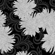 seamless pattern aster flowers and abstract floral swirls