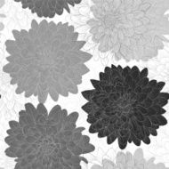 Beautiful monochrome black and white seamless background with flowers N3