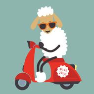 Holiday card with cute sheep bike