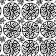 Lace seamless pattern with black flowers on white background Vector