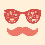 Hipster vintage sunglasses with flowers on red background