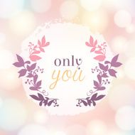Romantic sweet bokeh background with leaves emblem