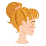 Blonde smiling young woman profile with hair tail Eyes closed N2