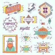 Vintage hipster hand drawn colorful design elements set 8 N2