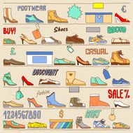 Doodle color shoes set Vector illustration N2