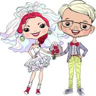 Vector Cute happy bride and groom