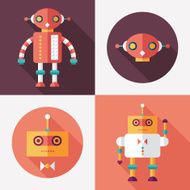 Robots flat square and round icons with shadows Set 14