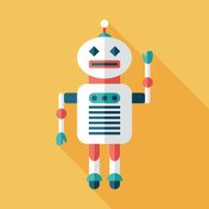 Robot flat square icon with long shadows Set 3