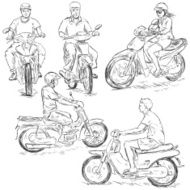 Vector Set of Sketch Riders on Motorbikes N2