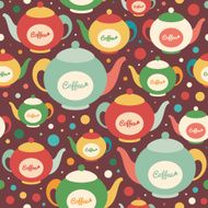 Colorful seamless pattern with coffee kettles and circles N2