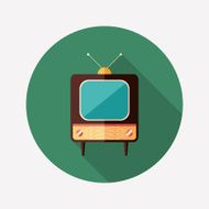 Retro TV flat round icon with long shadows