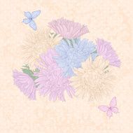 Beautiful background with bouquet flowers and butterflies N2