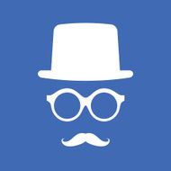 Hat Eyeglasses and Mustache White Graphic on Blue Background