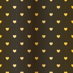 Seamless golden lace pattern with hearts on black background