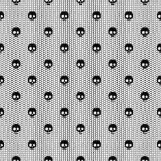 Seamless black lace pattern with skulls on white background