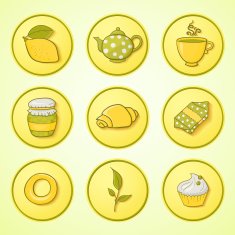 Set tea and sweets round icons N4