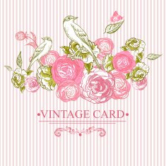 Vintage Floral Card with Birds and Butterflies N7