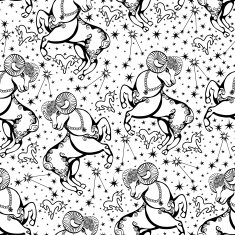 Aries zodiac sign constellation stars in seamless pattern