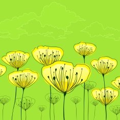 Stylized flowers on green