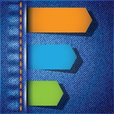 labels on a blue jeans background