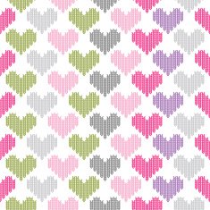 Seamless pattern of colored hearts loops on white isolated