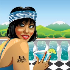 Fanny girl with cocktail in nature Illustration