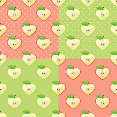 Heart of apples in seamless pattern with polka dot background
