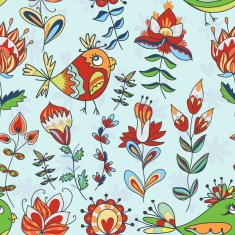 Seamless texture with flowers and birds N26