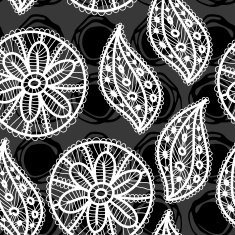Lace seamless pattern with flowers leaves on black background vector