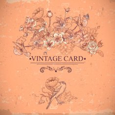 Vintage Floral Card with Birds and Butterflies N8