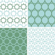 Four abstract moss green motives seamless patterns set