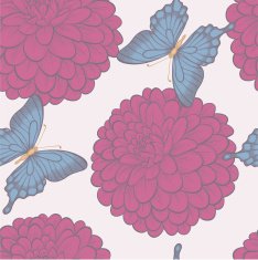 Seamless background with butterflies and flowers dahlias