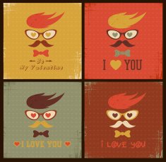 Hipster face retro card Happy Valentines day