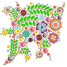 Flowers vector traditional branch of floral blooming with paint texture N3
