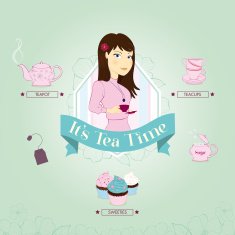 Young woman with tea vector illustration N2