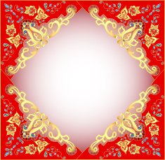red background with gold ornament and precious stones