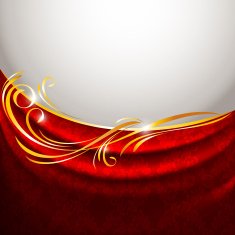Red fabric drapes on gray background gold vignette