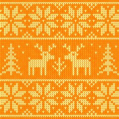 Orange knitted sweater with deer seamless pattern