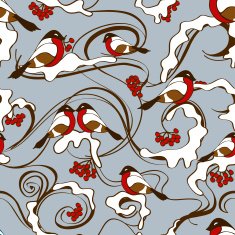 Seamless pattern of bullfinch birds N2
